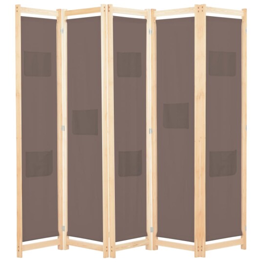  Romdeler 5 paneler brun 200x170x4 cm stoff 8718475730897
