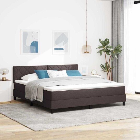 Box Spring Seng med Madrass & LED Mørk Brun 180x200 cm Stoff