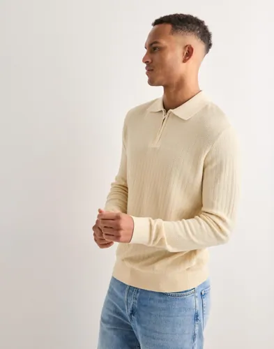 Selected Men Slhcran Ls Knit Structure Half Zip Half zip Beige