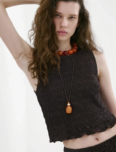 Mango Terry Cotton Top Brown L Mango Terry Cotton Top Brown L