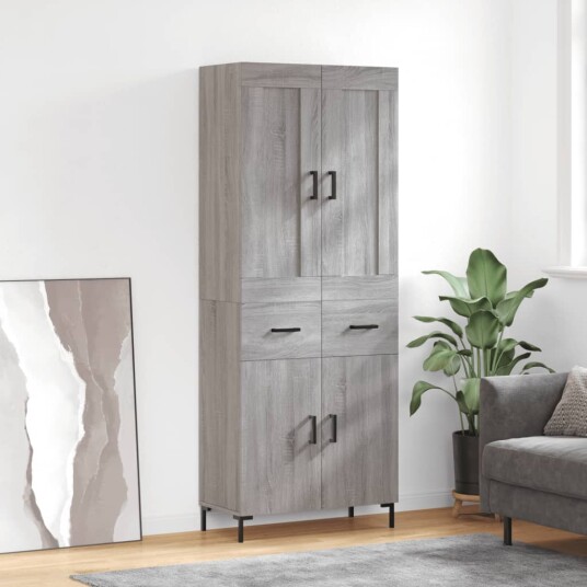 Highboard grå sonoma 69,5x34x180 cm konstruert tre Highboard grå sonoma 69,5x34x180 cm konstruert tre
