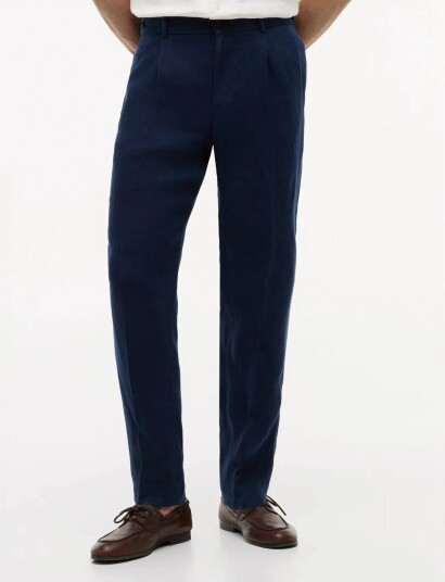 Tommy Hilfiger Dc Gmd Linen Pants   Navy   30 x 32