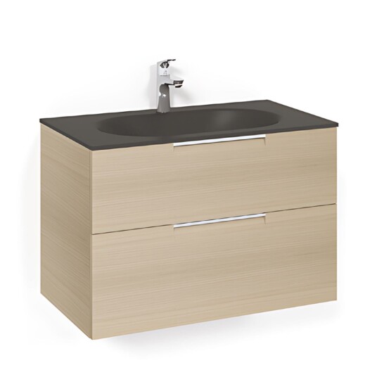 Macro Design Crown Grip Servantskap 2-skuff - med Glasservant Eik / 80cm Glass Edge Svart