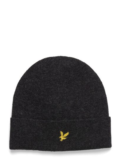 Lyle & Scott Lambswool Blend Ribbed Beanie - Grey - ONE SIZE