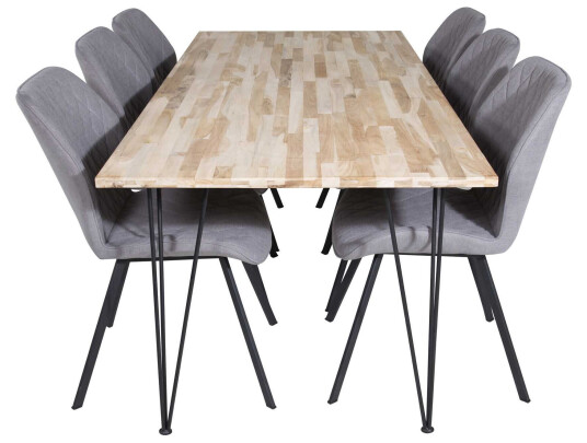 Venture Design Bali & Gemma spisegruppe Natur/grå 6 st stoler & bord 200 x 90 cm
