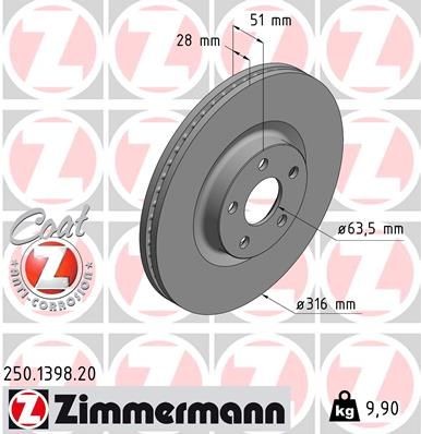 Bremseskive ZIMMERMANN 250.1398.20