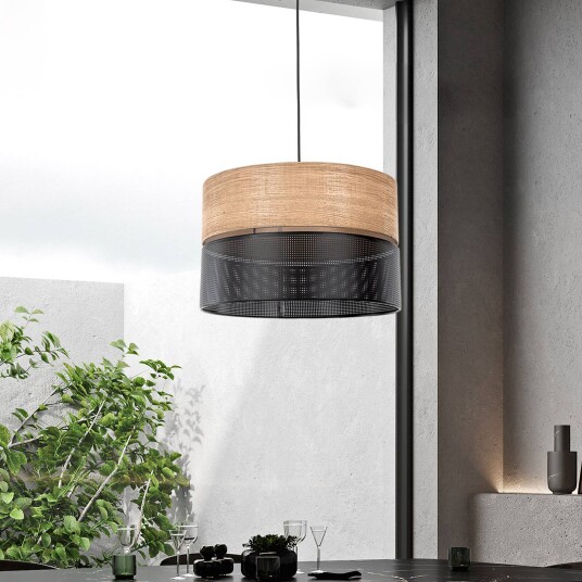 TK Lighting Nicol hengelampe svart/tre-effekt Ø 50 cm 1 lys 3 x E27