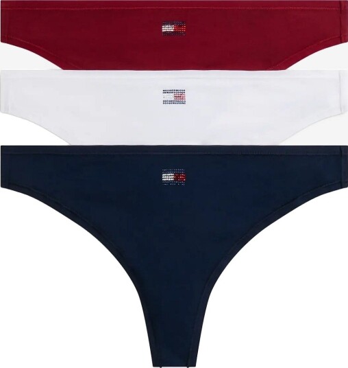 Tommy Hilfiger Gift 3 Pack Rhinestone Thong ROUGE WHITE DARK BLUE L