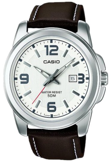 Casio Herreklokke MTP 1314PL 7AVEF Collection Hvit/Lær Ø45 mm
