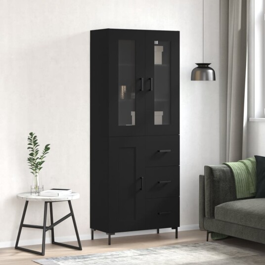 vidaXL Highboard svart 69,5x34x180 cm konstruert tre 8720845480806