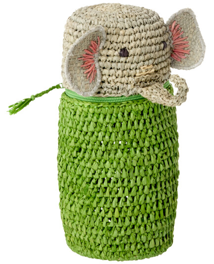 Rice Raffia Crocheted Pencil Case/Purse Elephant Shape Green