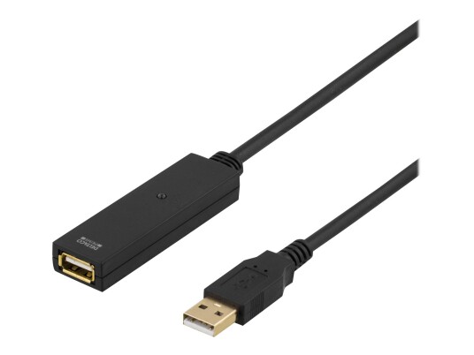 Deltaco 15 m Aktiv USB 2.0 Forlengelseskabel Hunn til Hann Svart