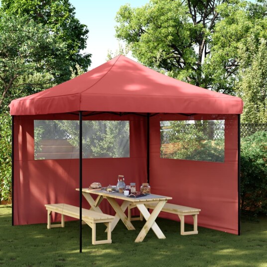  Sammenleggbart partytelt pop-up med 2 sidevegger burgunder 4004924