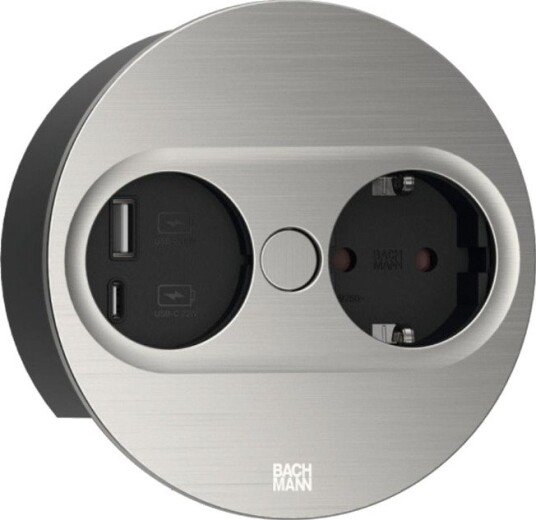 Rutab Stikkontakt 946.004 Rund, USB A/C, Avtakbart Lokk Rustfritt Stål