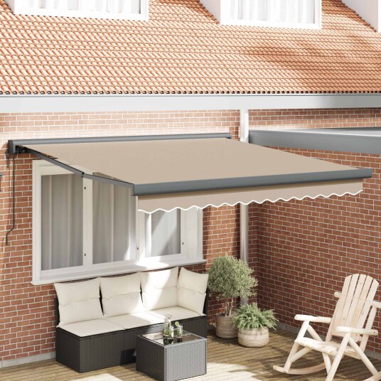 Automatisk Uttrekkbar Markise Beige 350x250 cm  Markise Erstatningsstoff for 3.5x2.5 m Ramme Beige