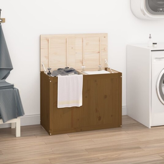 Skittentøyskurv honningbrun 88,5x44x66 cm heltre furu 8720845640972 Skittentøyskurv honningbrun 88,5x44x66 cm heltre furu 8720845640972