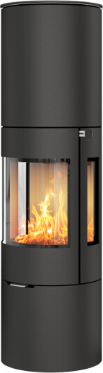 Rais Viva l 160 svart vedovn med sideglass og ståldør Rais Viva l 160 svart vedovn med sideglass og ståldør
