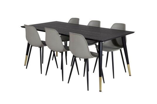 Venture Home Dipp Spisegruppe 180 cm Rektangulær med 6 Polar Stoler Sort/Guld