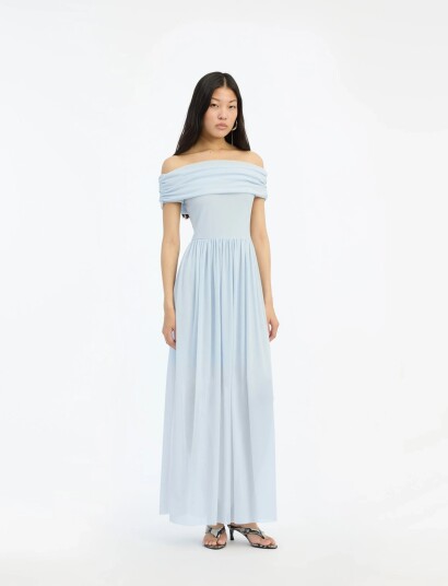ROTATE Birger Christensen Off Shoulder Maxi Dress Blue 38 ROTATE Birger Christensen Off Shoulder Maxi Dress Blue 38