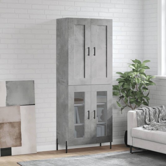 vidaXL Highboard betong grå 69,5x34x180 cm konstruert tre 8720845490515