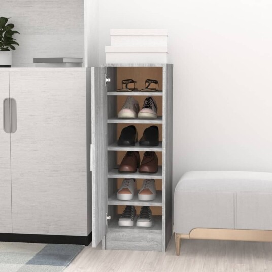 vidaXL Skohylle gr? sonoma 32x35x92 cm konstruert tre
