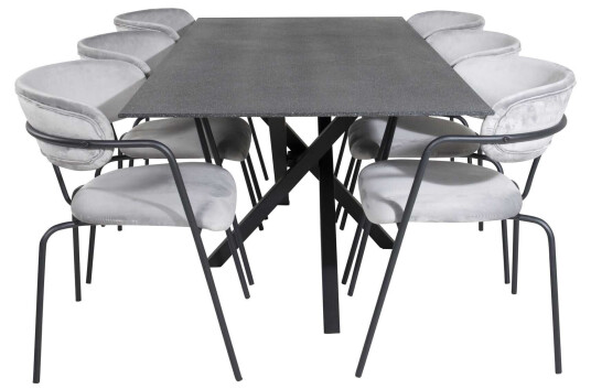 Venture Design Piazza & Arrow spisegruppe Grå/grå 6 st stoler & bord 180 x 90 cm