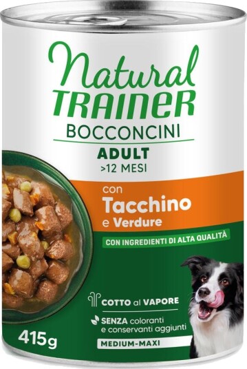 Natural Trainer Våtfôr Adult Bocconcini Medium & Maxi Biter Kalkun 415 G