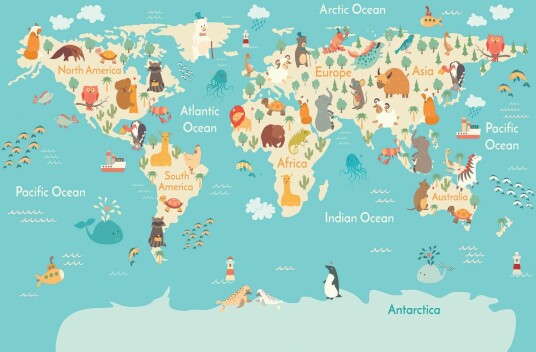 Barneteppe World Map blå/multi Størrelse: 160 x 230 cm