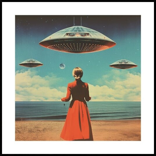 UFO Skies Collage Art Plakat Plakat / 50x50cm UFO Skies Collage Art Plakat Plakat / 50x50cm