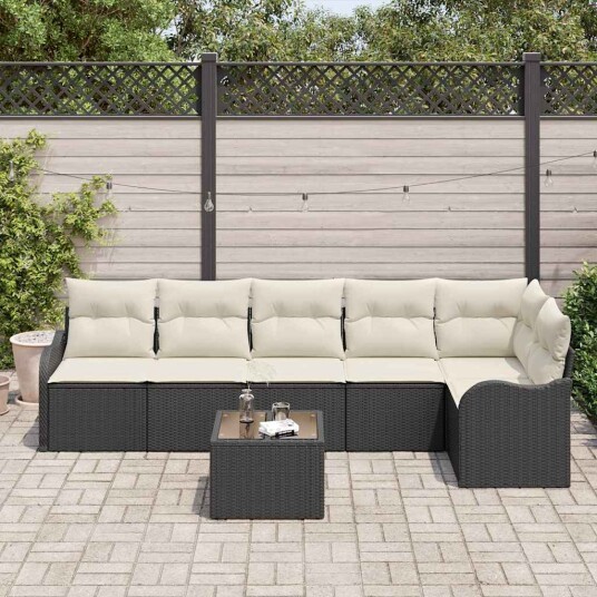 vidaXL Hagesofa Set med pute med lagring 7 pcs Brun Poly rattan