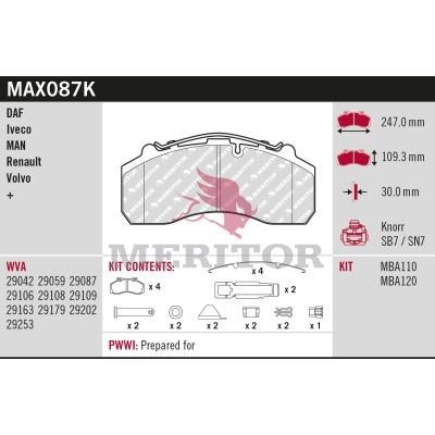 Bremseklosser MERITOR MAX087K Bremseklosser MERITOR MAX087K