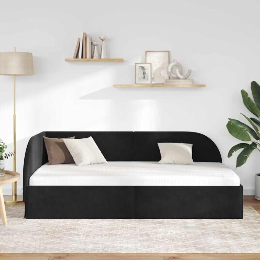 Hjørnesengramme med hodegjerde Svart 90 cm x 190 cm Fløyel