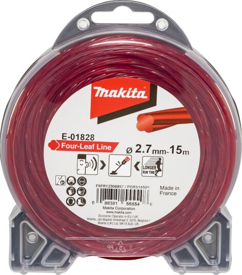 Trimmertråd Makita E 01828 Klverformet 2,7 mm x 15 m rød