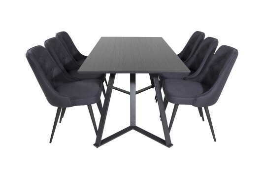 Venture Design Marina & Velvet spisegruppe Svart/svart 6 st stoler & bord 180 x 90 cm