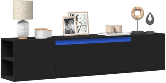 Vegghengt TV-benk med LED svart 180x31x39,5 cm