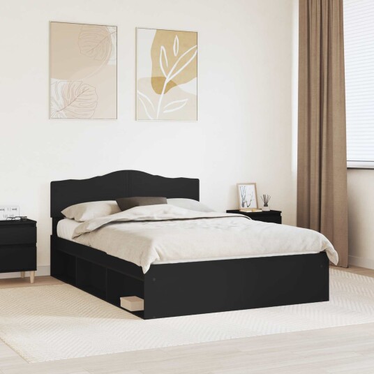 Sengestamme med hodegjerde Svart 140 x 190 cm Massiv furu