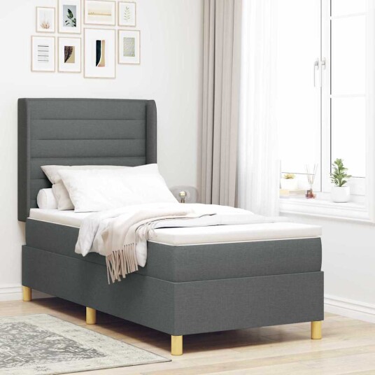 Box Spring Seng med Madrass Mørk Grå 80x200 cm Stoff