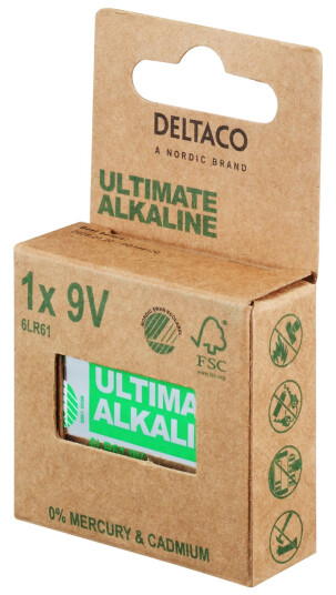 Deltaco Ultimate Alkaline Batterier - 1 stk. 9V Deltaco Ultimate Alkaline Batterier - 1 stk. 9V