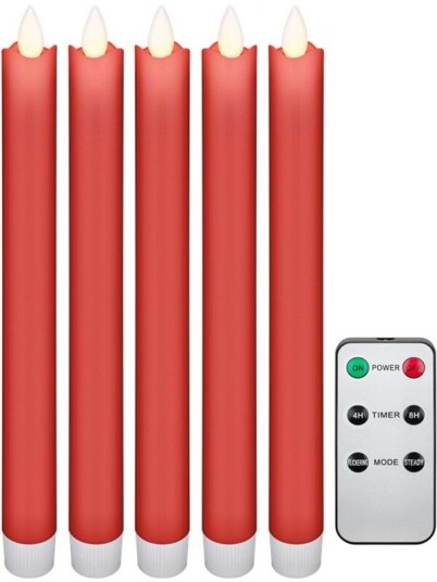 Goobay Sett med 5 røde LED ekte vokslys, m. fjernkontroll Goobay Sett med 5 røde LED ekte vokslys, m. fjernkontroll