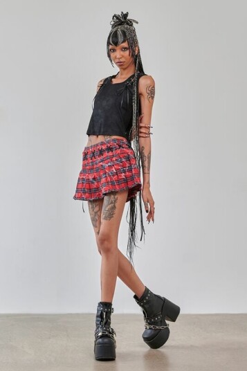 Banned Alternative Rockabilly Kort skjørt Riot Pleats Mini Skjørt XS til XXL Damer rød