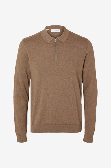 Selected Homme Genser slhBerg LS Half Zip Polo Natur Selected Homme Genser slhBerg LS Half Zip Polo Natur
