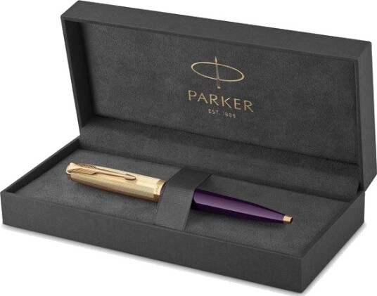 Parker 51 Ballpoint Pen  Deluxe Plum Barrel with Gull Trim  Medium 18k Gull Point with Svart Ink Refill  Gift Box