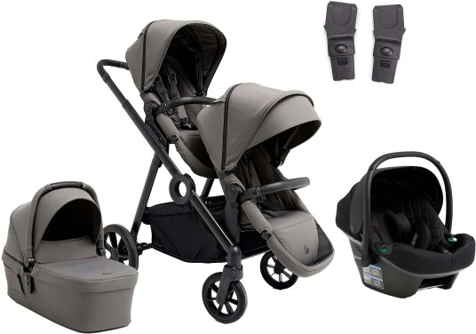 Beemoo Pro Multi 2 Søskenvogn inkl. Route i-Size Babybilstol Mocha Grey/Black Stone