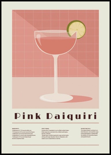 Pink Daiquiri Cocktail Retro Recipe Plakat Plakat / 30x40cm