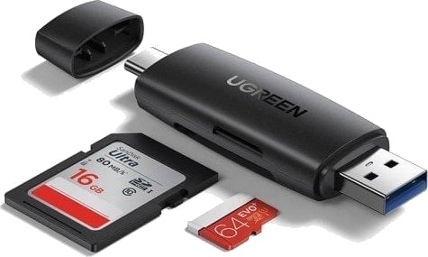 Usb + Usb-C-Adapter Ugreen Cm304 Sd + Microsd-Kortleser Svart Usb + Usb-C-Adapter Ugreen Cm304 Sd + Microsd-Kortleser Svart