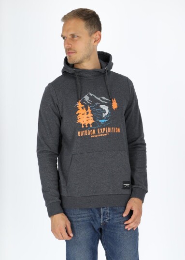 Swedemount Forest Hood Greymelange Salmon L Hoodies