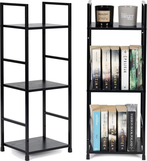 Moderne sort trehylle med metallramme 3 plan