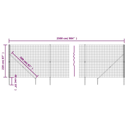 vidaXL Nettinggjerde med stolpespyd grønn 2,2x25 m vidaXL Nettinggjerde med stolpespyd grønn 2,2x25 m