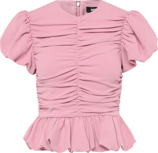 ROTATE Ruched Puff Sleeve Top   Pink   38