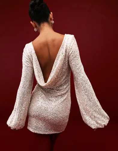 Nelly Champagne Sparkling Cowlneck Dress